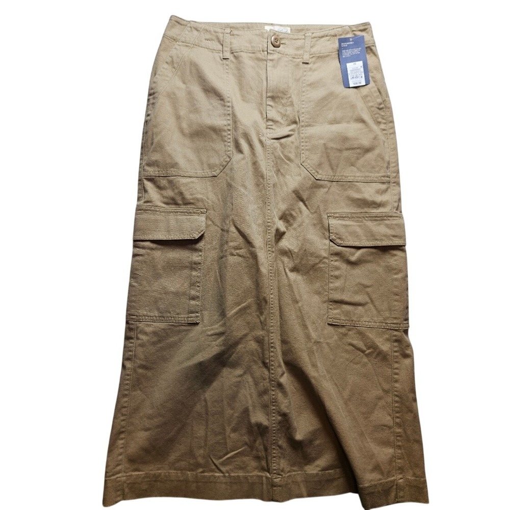 Universal Thread Womens Khaki Cargo Midi Skirt Tan Utility Multi Pocket Size 4
